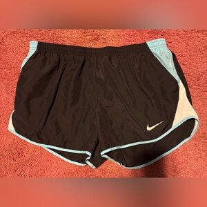 Nike Women's Black Shorts Dri-Fit with Light Blue Trim